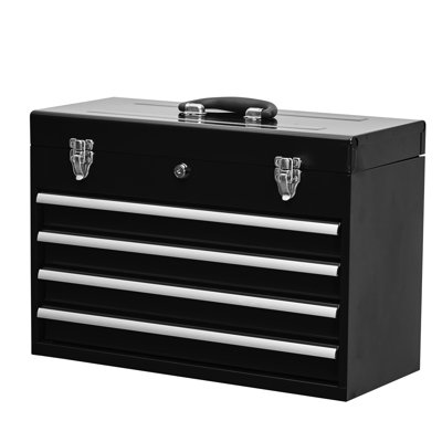 Coffre à outils portatif en métal avec 4 tiroirs - look moderne pour garage noir