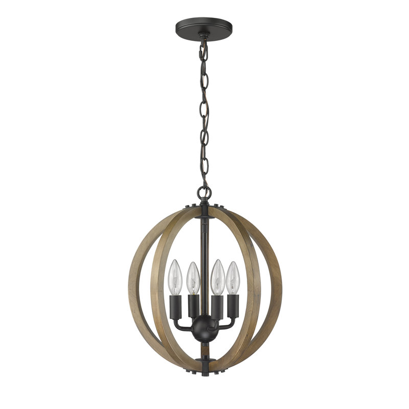 Lustre géométrique à 4 lumières de style bougie Eoghan avec détails en bois