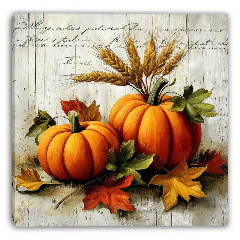 «Pumpkins and Wheat Script», art mural sur toile tendue, H 20 po x l 20 po