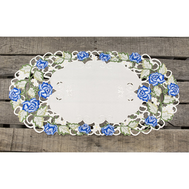Donneshia Blue Rose Table Runner (12.5"x26")