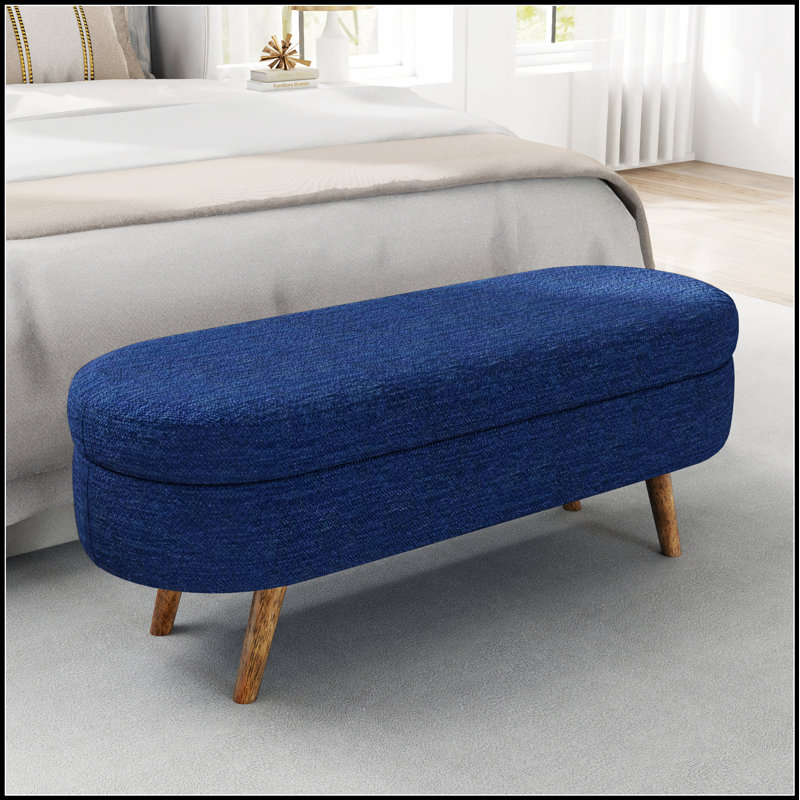 Oval Fabric Storage Ottoman With Rubber Wood Legs, Perfect For Extra Seating And Organized Living Spaces