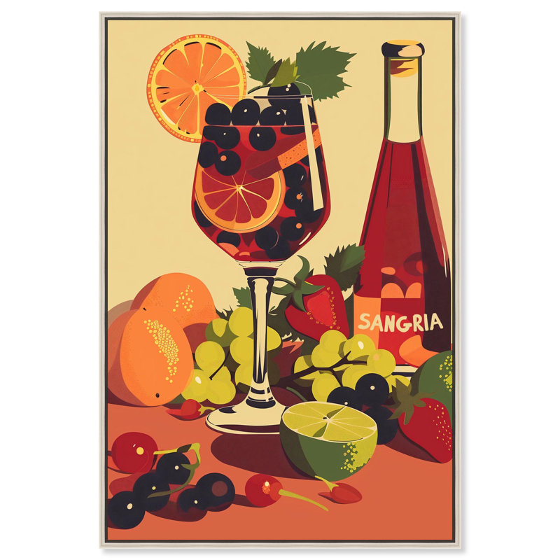 Sangria Drink Canvas by Art Remedy, Black, 16" H x 11" W, Floater Frame