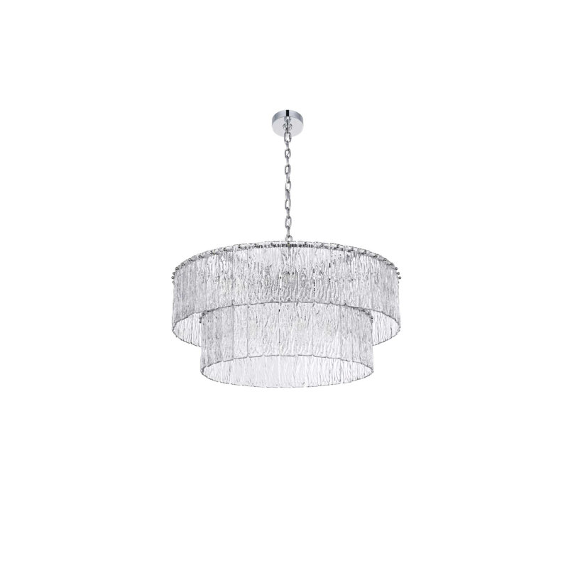 Lustre en verre 32 pouces Intisar, H 14 po x l 32 po x P 32 po, Chrome, 18 lumières