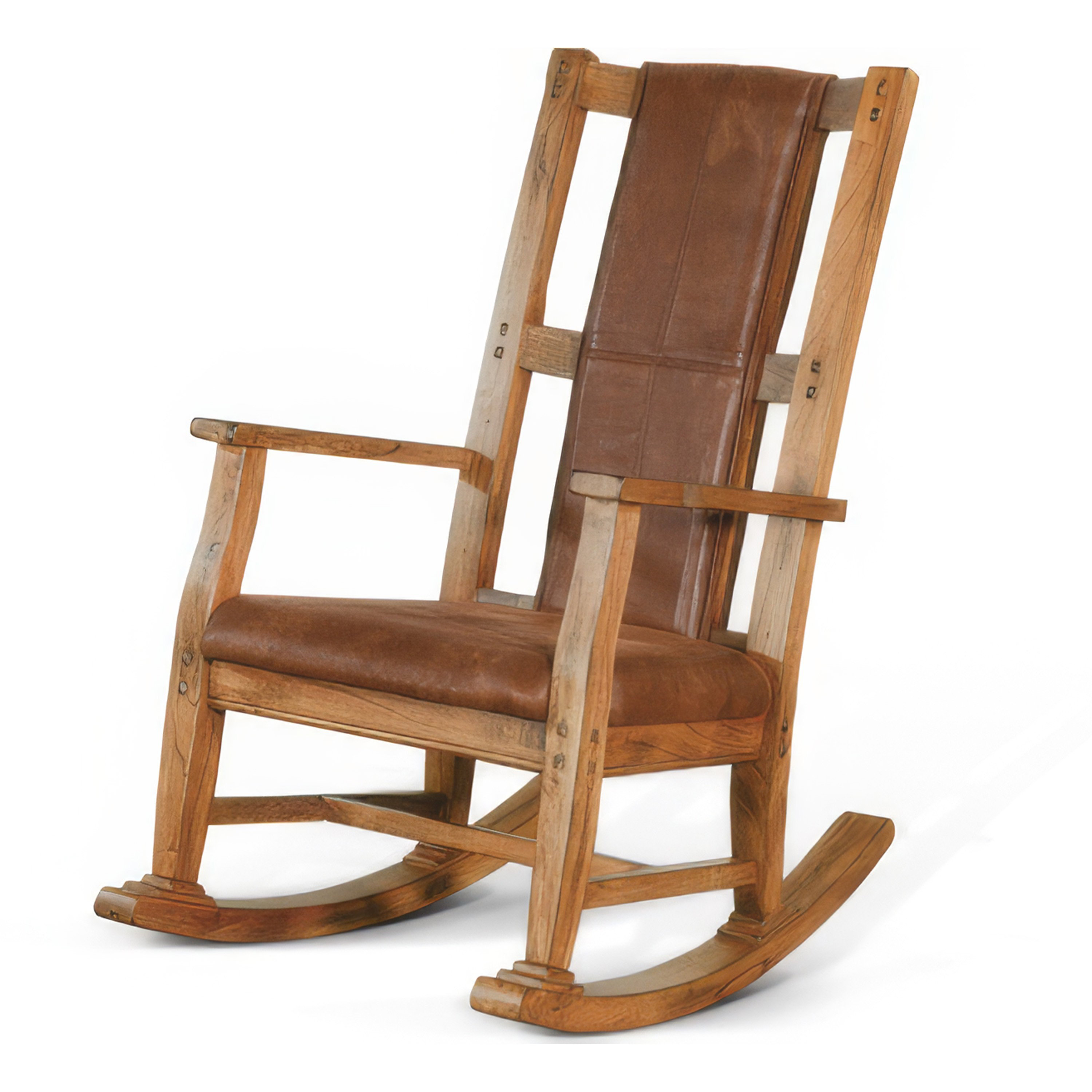 Benjara Marv Rocking Chair With Faux Leather Seat And Back, Rustic