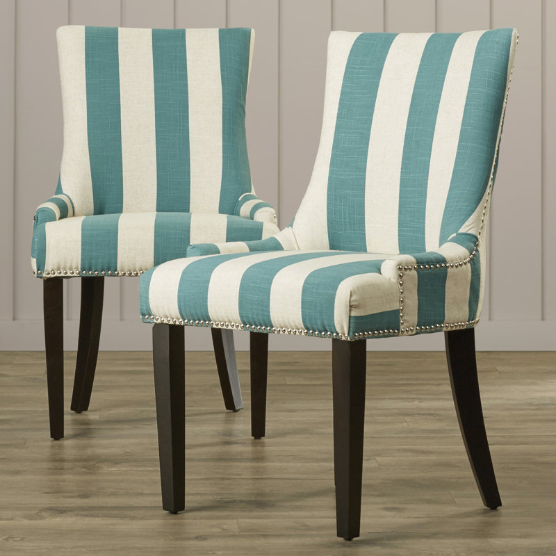 Capetown 19.5'' H Upholstered Side Chair, Aqua Blue / White Stripe, 2