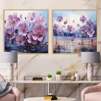 Violet Flower Meadow Harmony - Flower Field Square Collage Set Of 2