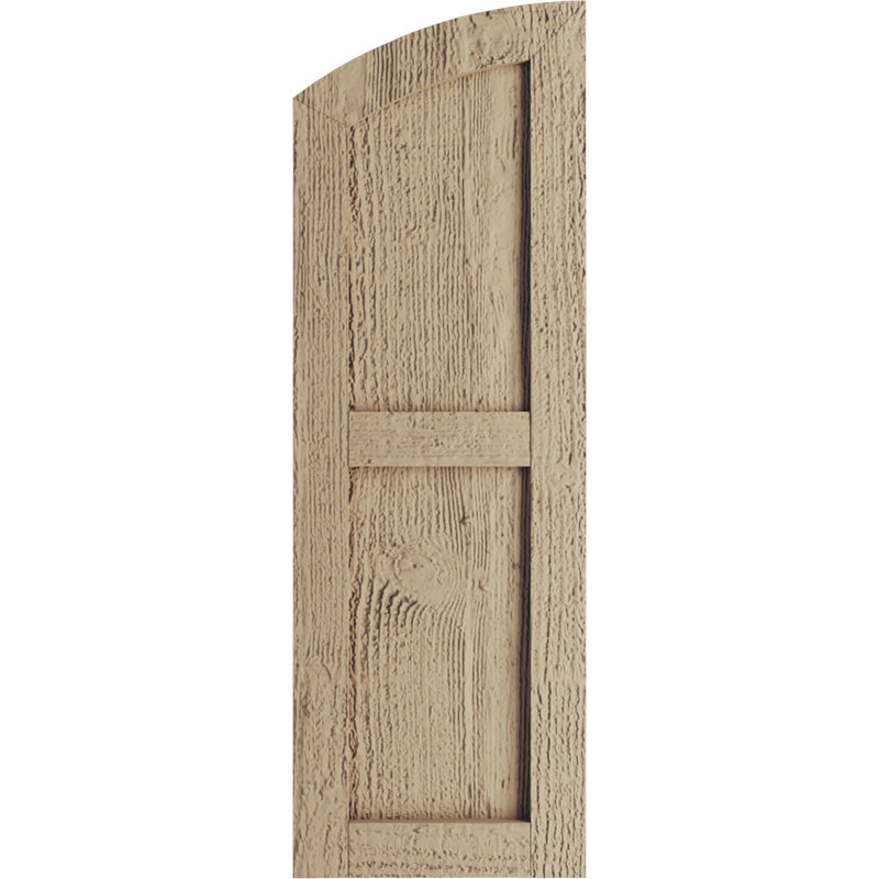 Primed Tan Faux Wood Elliptical Top Shutters, 12" x 56"