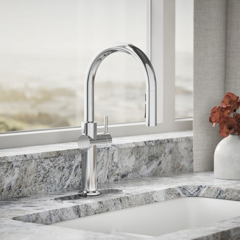 Crue Touchless Pull-Down Kitchen Sink Faucet with Voice Activation and Three-Function Sprayhead, Polished Chrome