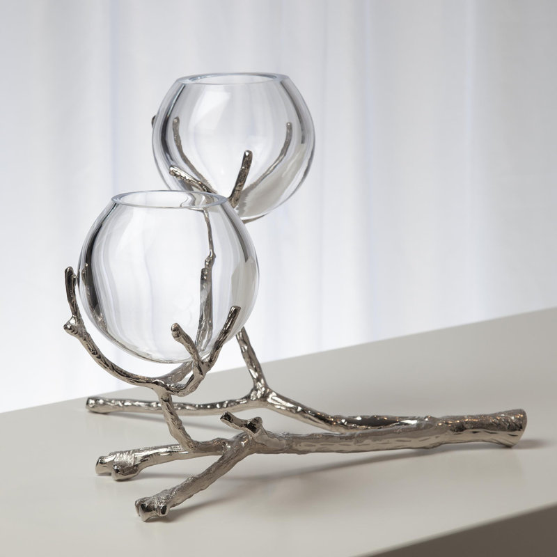 Nickel Twist Glass Bud Vase Duo with Handcrafted Detail