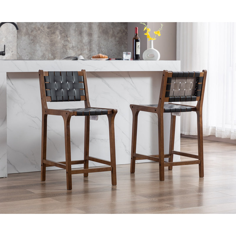 Pangita Solid Wood Counter Stool, Counter Stool (23.5” Seat Height), Black/Walnut Frame