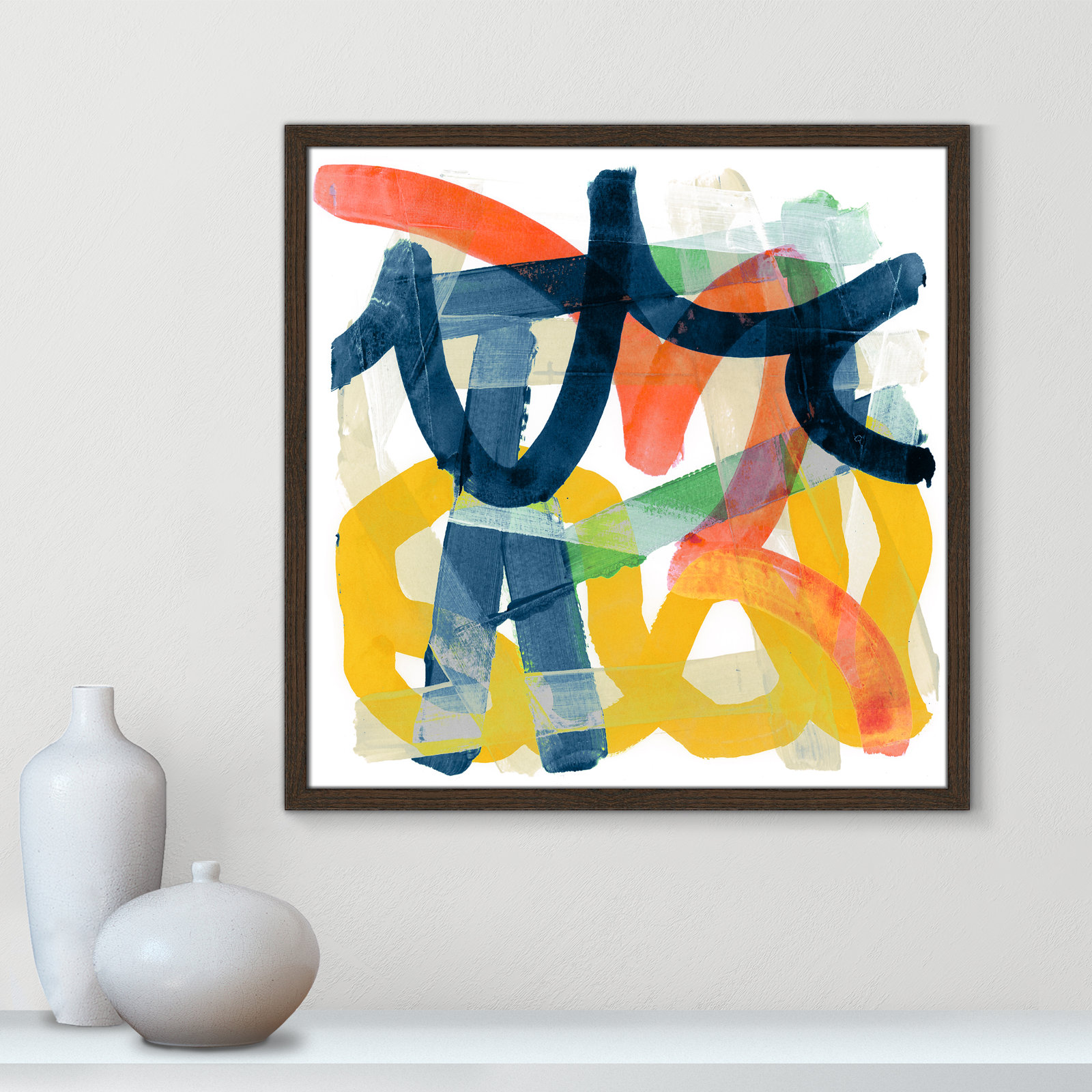 Shuffling by Cartissi - Picture Frame Painting, 23.5" H x 23.5" W x 0.75" D, Walnut Framed