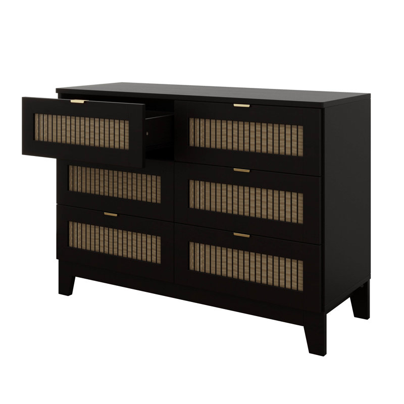Commode en bois avec 6 tiroirs, armoire de rangement pour chambre à coucher avec poignées en métal, commodes en bois larges et commodes