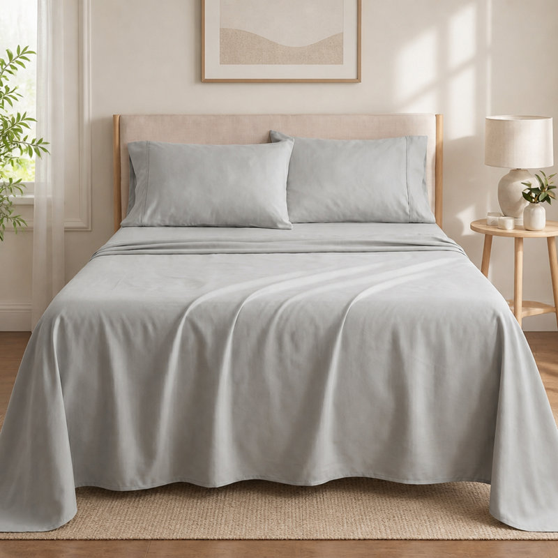 Cooling Bamboo Rayon Hypoallergenic Bedding Set, Twin Extra Long Sheet Set with 2 Pillowcases, Pewter
