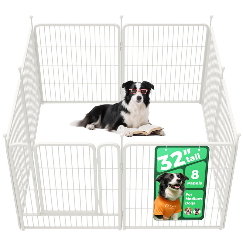Parc de jeu pour animaux de compagnie pour camping-car d'intérieur, de jardin ou de camping-car, 32 pouces, 8 panneaux pour petits et moyens chiens, blanc