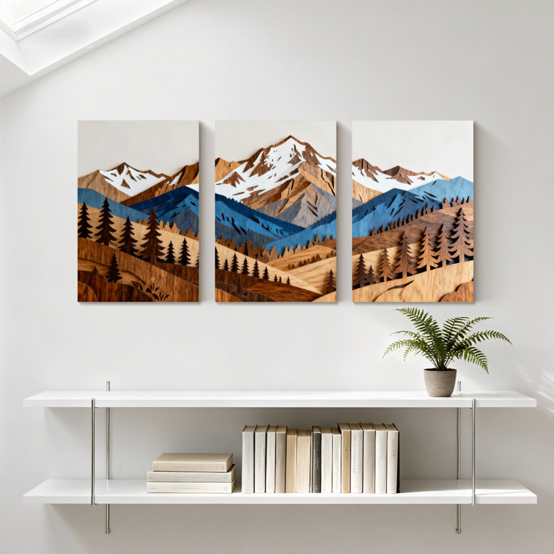 «Landscape & Nature Mountain Range Forest Reflection», ensemble de 3 impressions sur toile, H 24 po x l 48 po