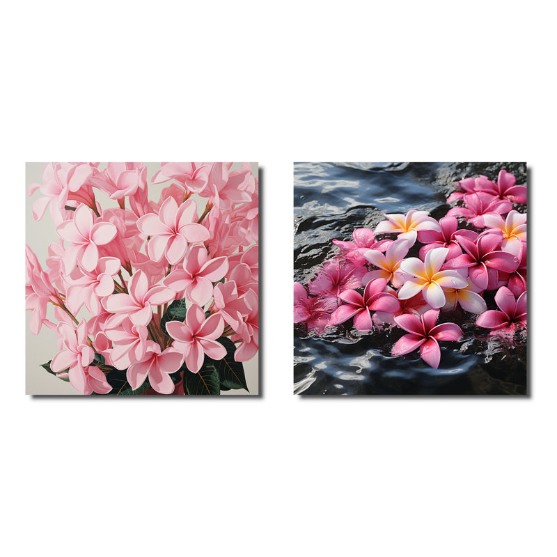 Rose Plumeria Paradise I - ensemble de salon mural 2 pièces Plumeria, Toile tendue, H 16 po x l 33 po x P 1 po