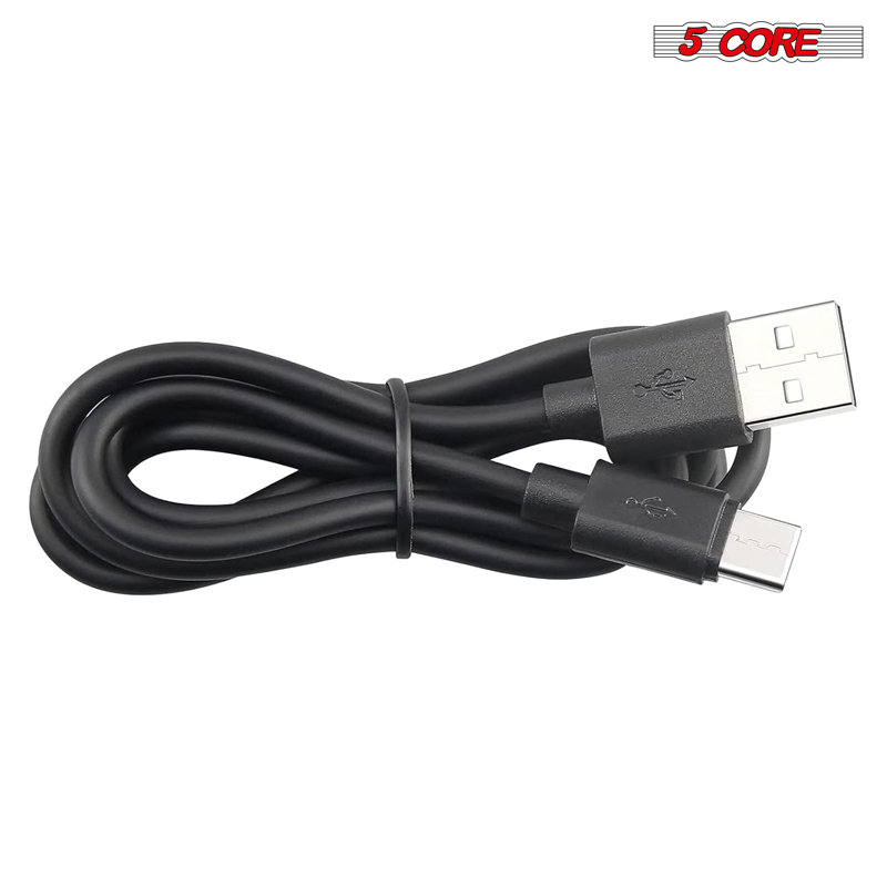 5Core USB to USB C Cable 5PCS 65W Fast Charging w Data Transfer Durable Black Type C Cords