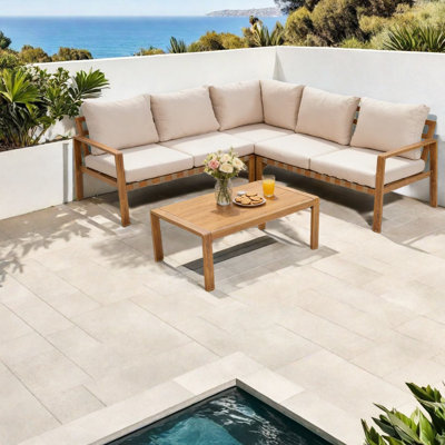 Space Saving Patio Sofas, Aluminum Wood Grain Modern Home Set
