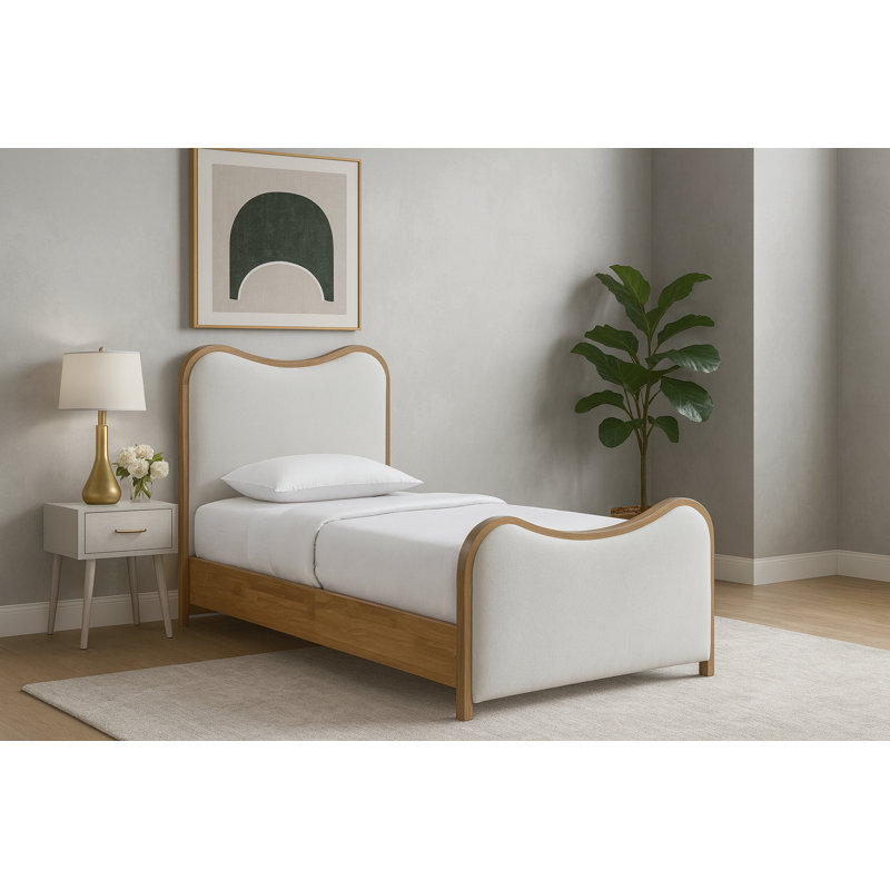 Lit tapissier Arvada, Simple, Tissu texture crème lin / brossé naturel