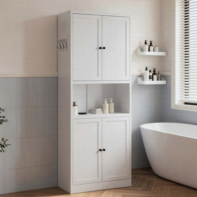 72" High Steel Kitchen Pantry Storage Cabinet with Large Countertop, Adjustable Shelves and Hooks, Heavy-duty Modern Style Cabinet
