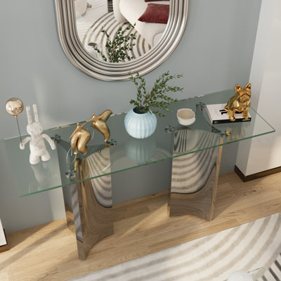 Console en verre et argent