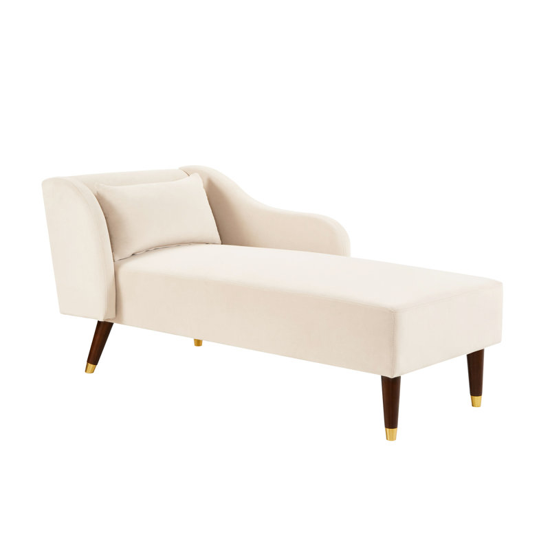 Chaise longue beige en velours avec structure stable et incurvée, couleur, Beige