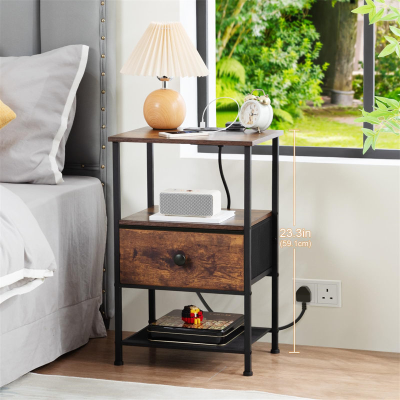 38.9cm W Metal Bedside Table