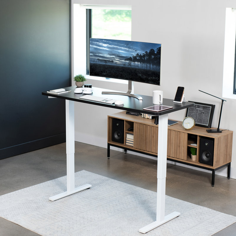 VIVO Single Motor Electric Desk with Push Button Memory Controller, Black/White, 48.5" H x 60" W x 24" D