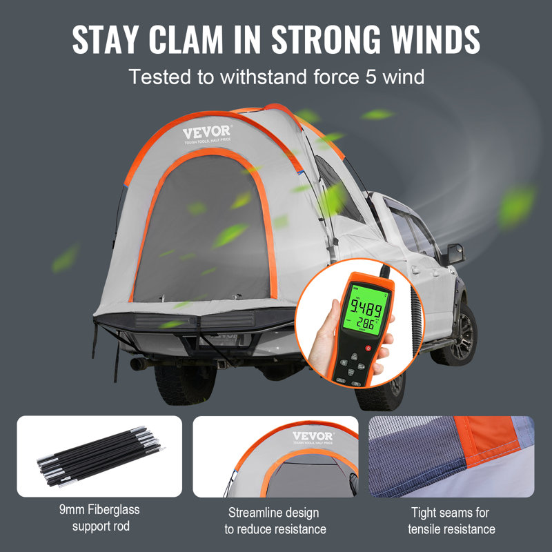 Gray 3-Person Waterproof Truck Bed Tent with Carry Bag