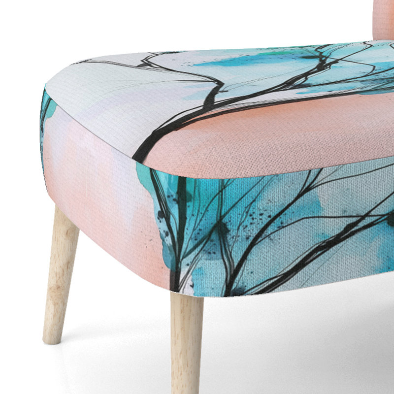 Damask /Abstract / Pattern - Traditional Upholstered Side Chair, Blue/Coral