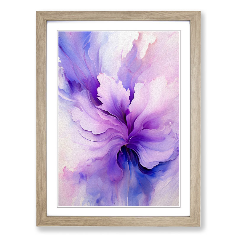 Lavender Flower Abstract No.2 - Single Picture Frame Print on Wood, 34cm H x 25cm W x 2cm D, Oak Framed
