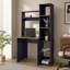 Bureau d'ordinateur avec tablette et bibliothèque latérale, bureau moderne pour bureau à domicile avec rangement, coloris Kronos bleu et chêne naturel