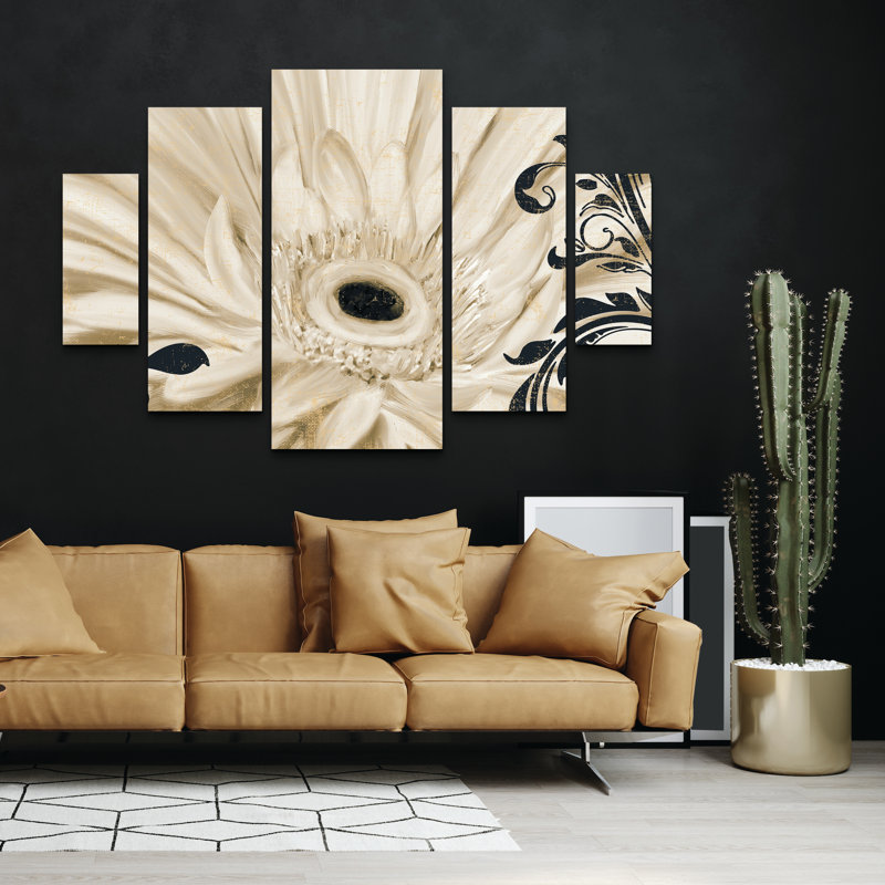 Ensemble de 5 panneaux d'art mural - "Winter White I" sur toile pour décor de salon, de chambre à coucher ou de bureau 