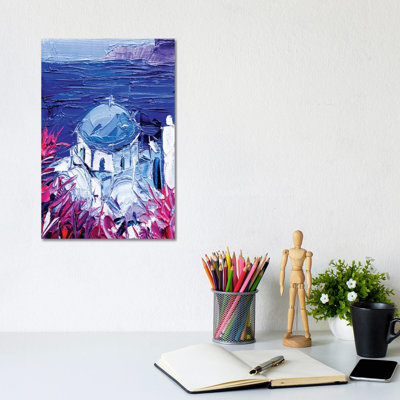 Santorini Church View by Mona Edulesco - Wrapped Canvas Painting
