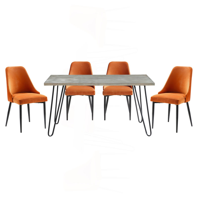 Ensemble de salle à manger moderne et élégant 5 pièces et 4 chaises d'appoint en velours orange, Orange