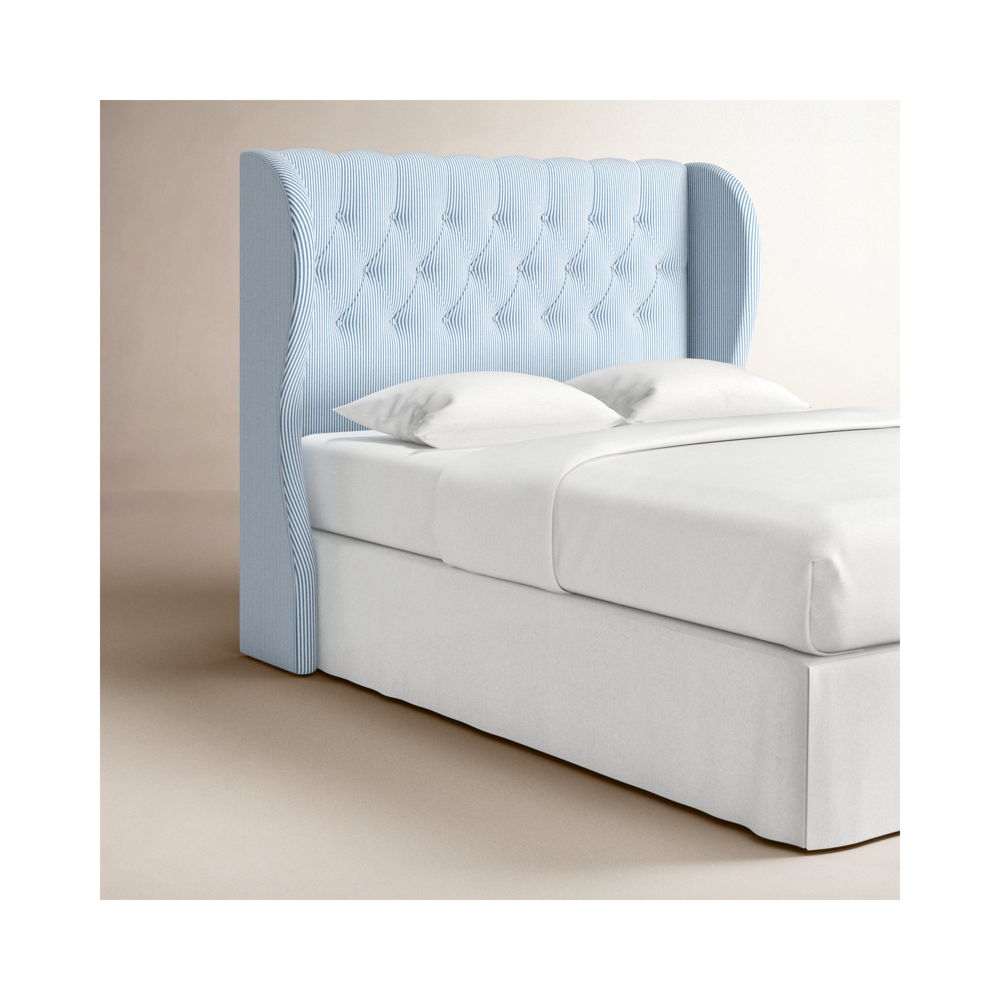 Tomey Wingback Headboard, Prep Stripe Blue, Queen