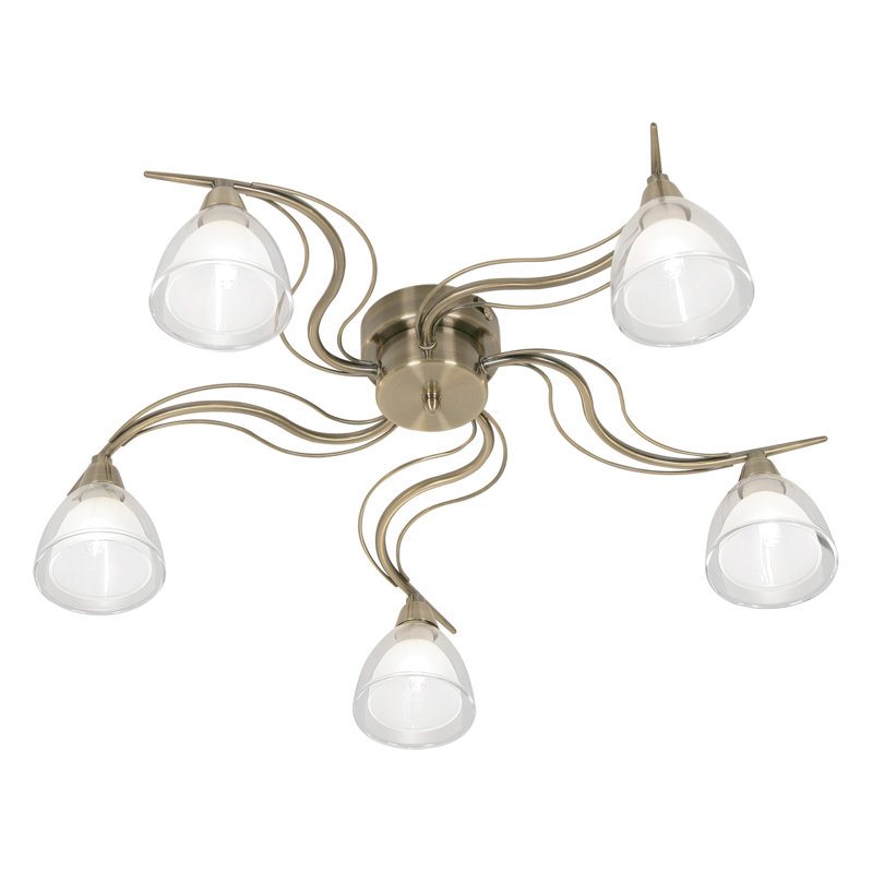 Portland Glass Semi Flush Mount, Antique Brass