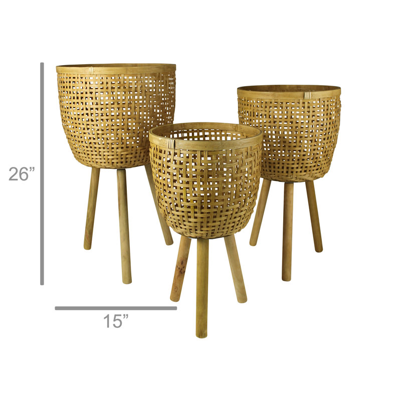 Acoma Large Rattan Basket with Wooden Legs