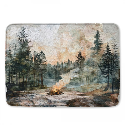 Forest Campfire Scene Bath Mat