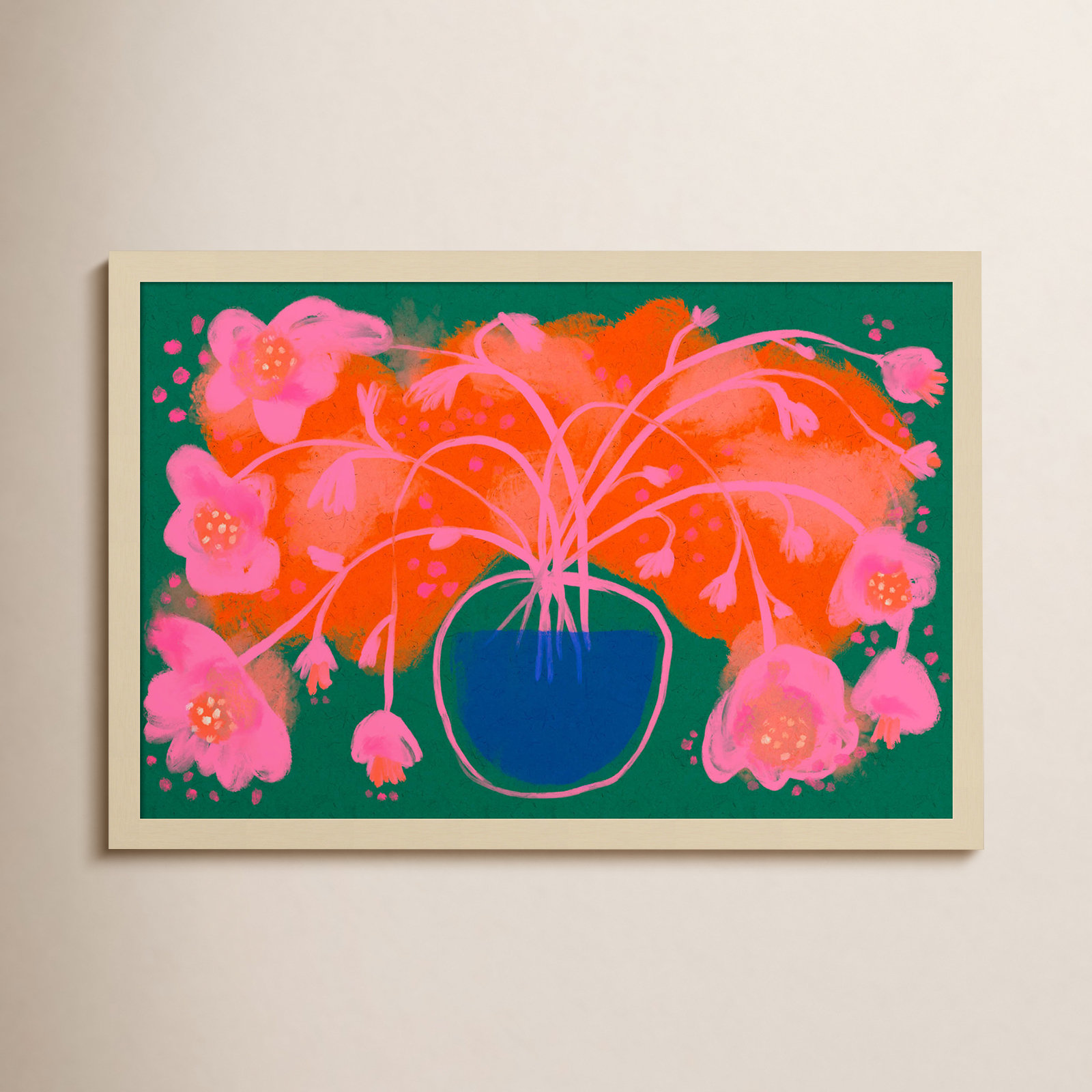 Galya "Pink Flower Bouquet" Print, Brown, 17" H x 25" W