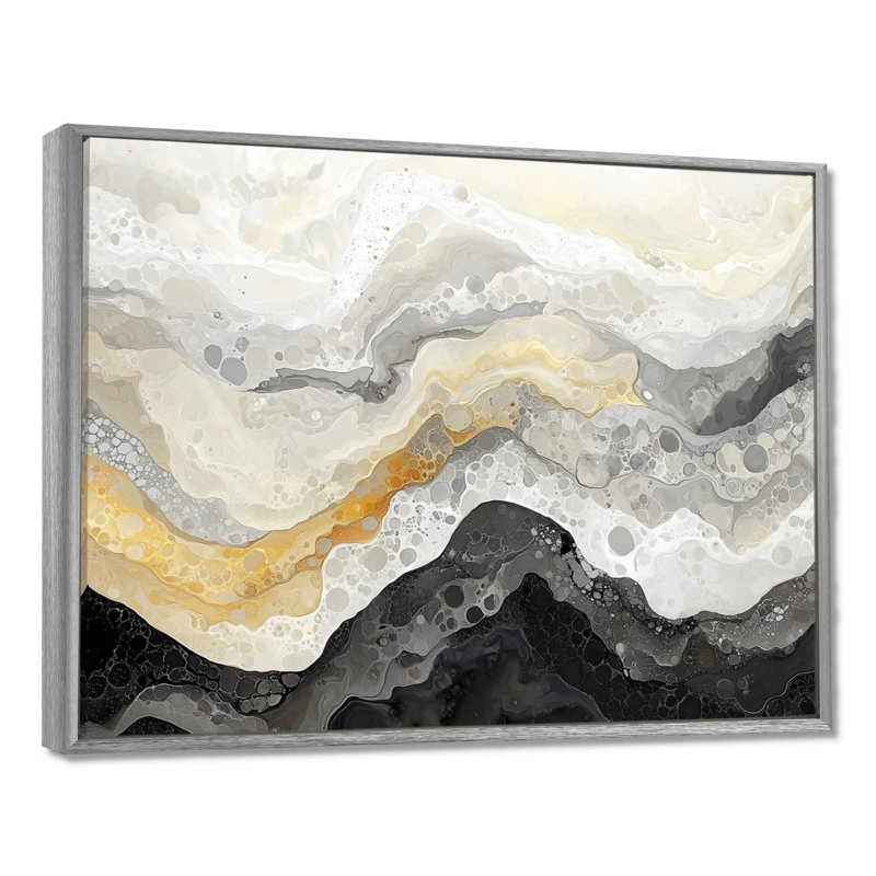 Limones - Abstract Wall Art, Argent argent, H 30 po x l 40 po, Cadre flottant