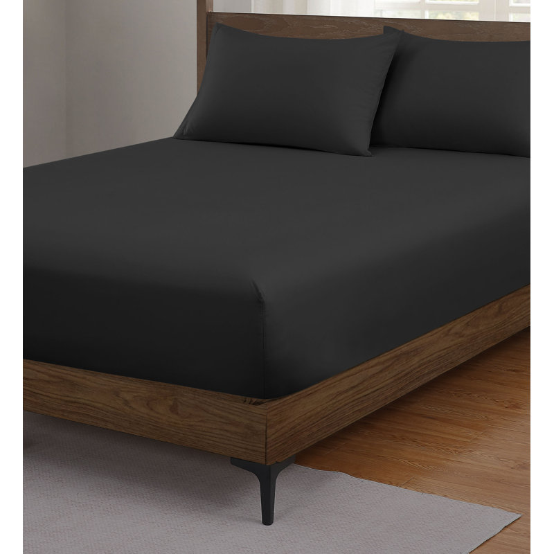 Ensemble de draps noirs en microfibre 3 pièces, Lit simple, Noir