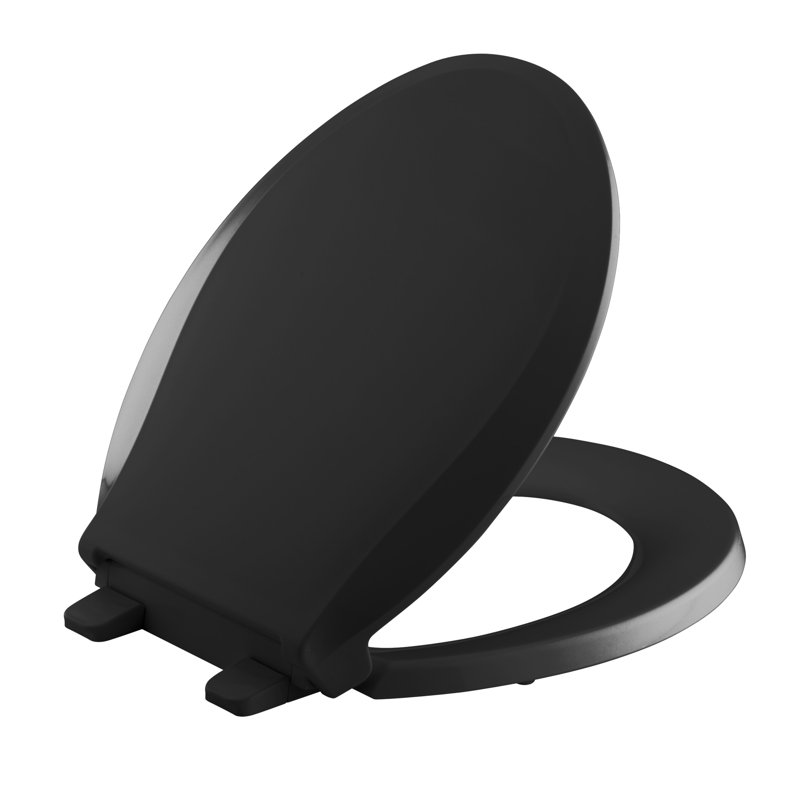 Siège de toilette Cachet à devant arrondi avec couvercle et siège à fermeture silencieuse, Black Black™, Loquet non prêt