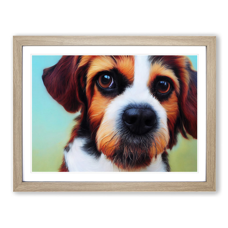 Dog Vol.8 - Single Picture Frame Print, 46cm H x 64cm W, Oak