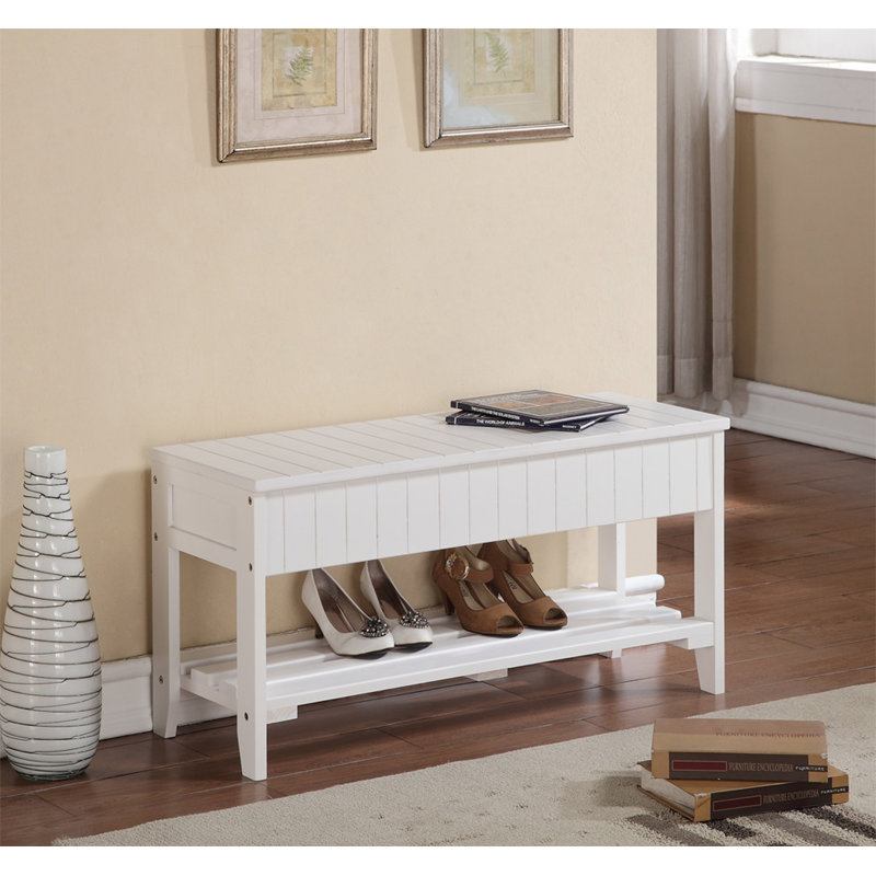 Banc à chaussures en bois massif avec rangement pour vestibule, Blanc