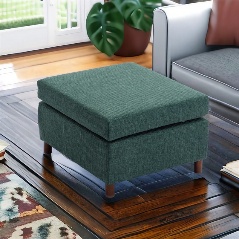 Upholstered Ottoman, Green 100% Linen