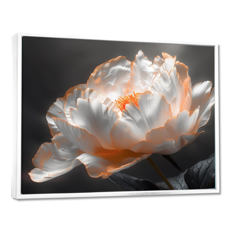 Pivoine blanche glamour de luxe I - pivoines murales, salon, Cadre blanc, H 24 po x l 32 po