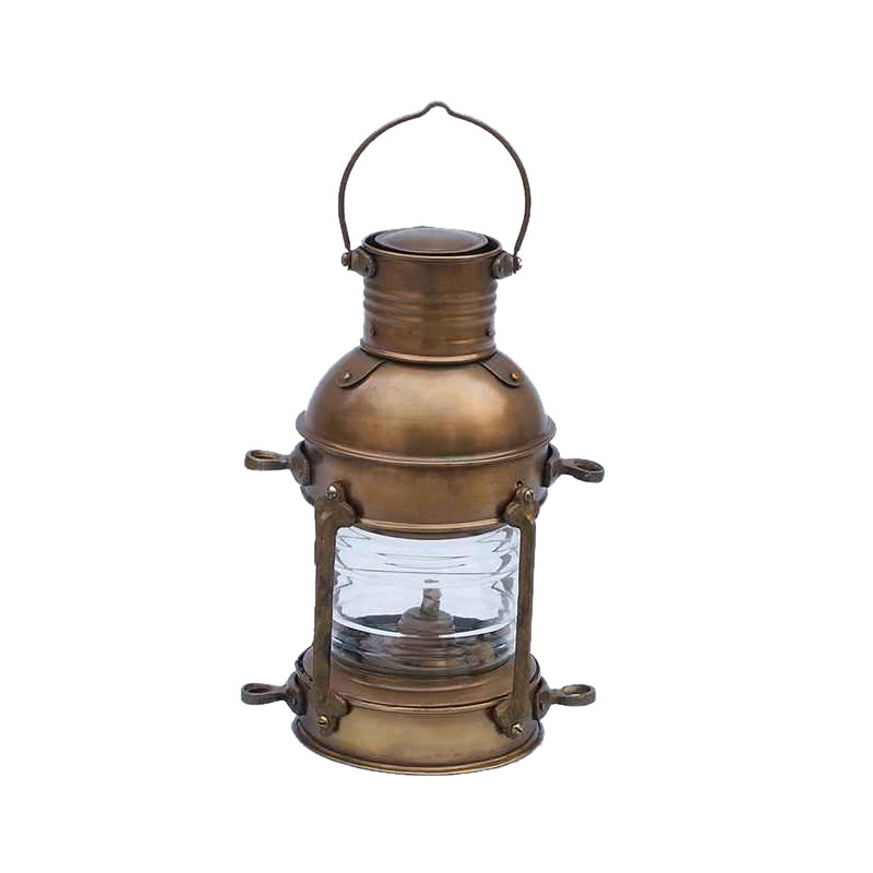 Violette Oil Powered Outdoor Lantern, 12" H x 6" W x 7" D, Antique Brass
