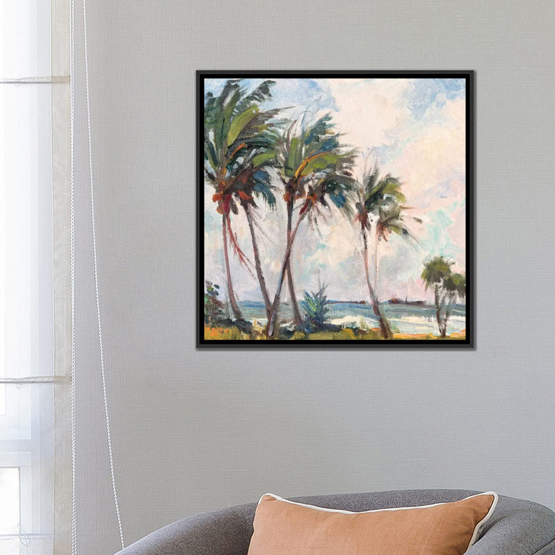 «Six Palms» par Richard A. Rodgers, reproduction sur toile, H 18 po x l 18 po x P 1,5 po, Toile avec cadre noir, Pas de tapis
