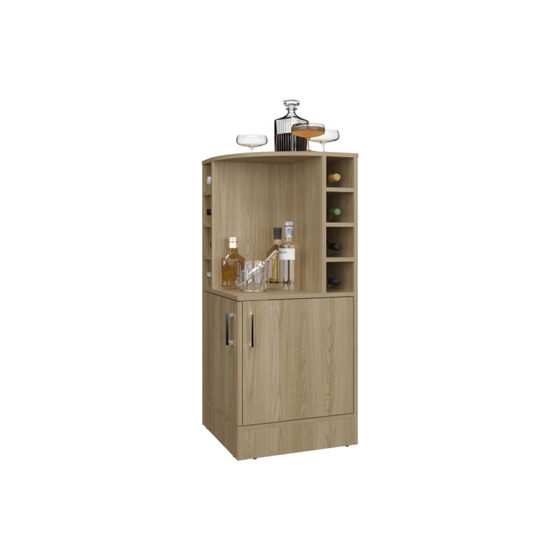 Armoire de bar avec rangement pour bouteilles de vin et rangement ouvert Toyei, finition bois naturel